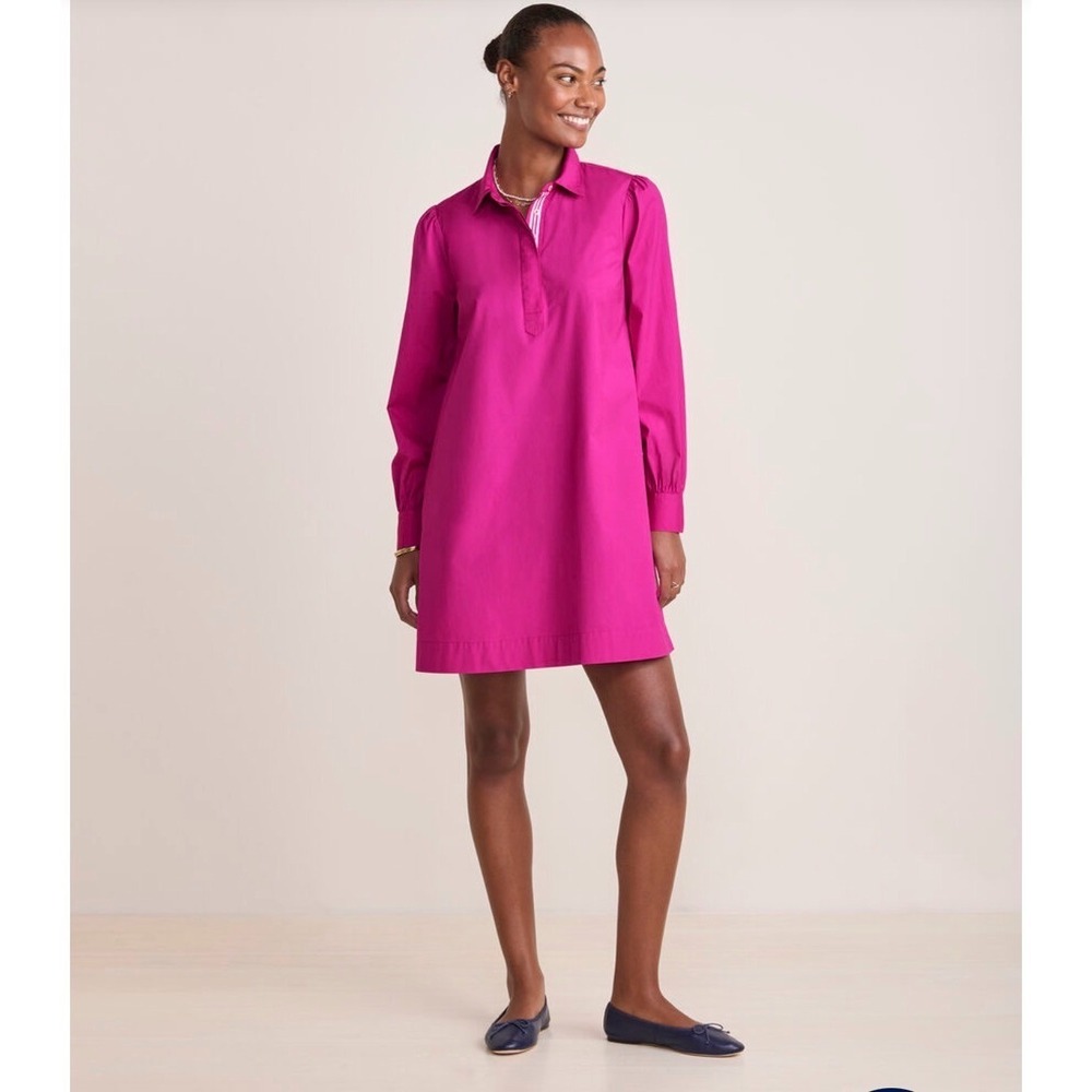 Vineyard Vines Poplin Popover Women Pink Shirt Dress Collared Size XXS